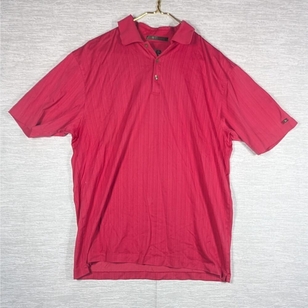 Tiger Woods Polo Shirt Mens Large Red Short Sleeve Performance Golf Polo Shirt